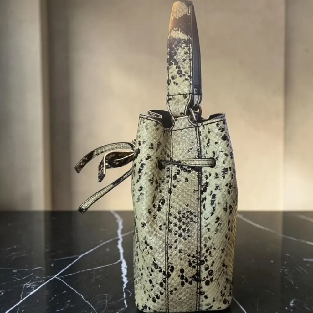 Furla Stacy Snake Print Leather Bucket Bag Crossbody Top Handle EUC